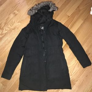 North face black slim fit parka